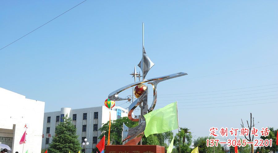 温州校园不锈钢马踏飞燕地球雕塑