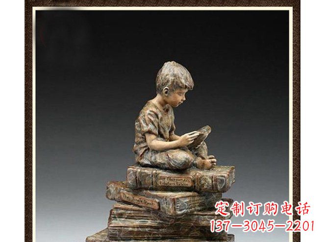 温州校园儿童看书铜雕
