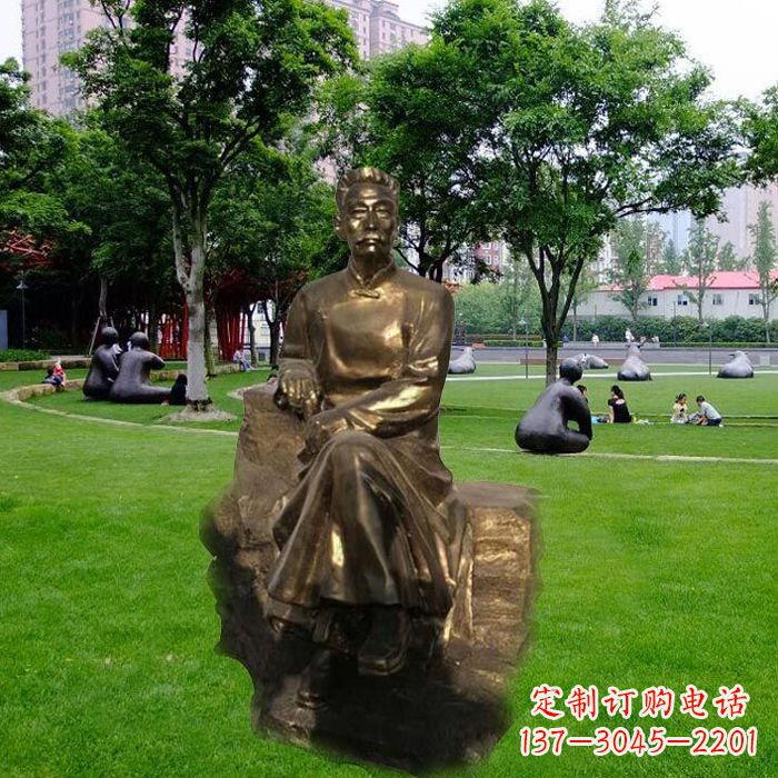 温州校园名人鲁迅先生玻璃钢仿铜雕像