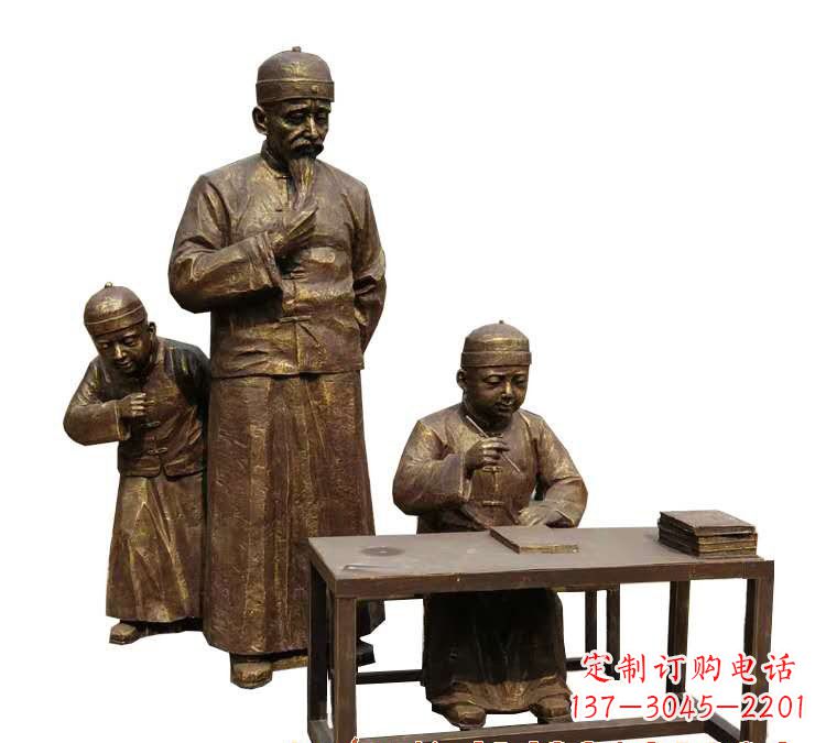 温州学生与老师人物铜雕