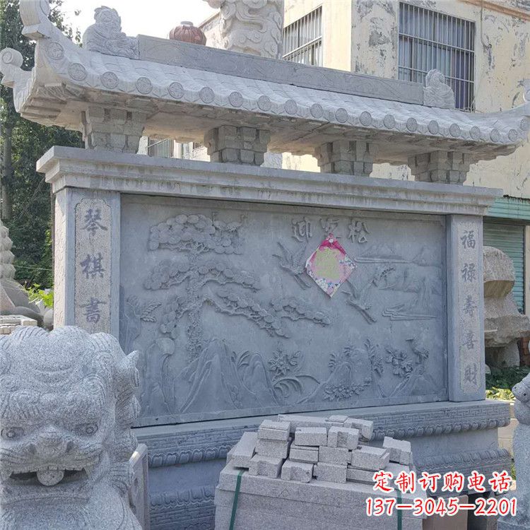 温州迎客松石雕影壁墙