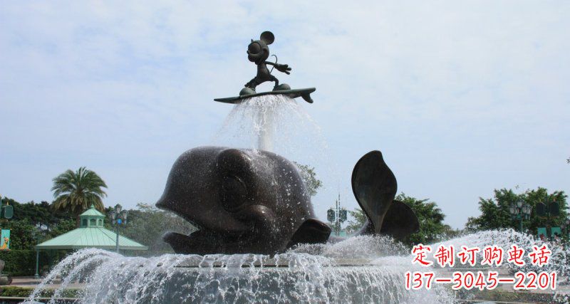 温州游乐园鲸鱼喷泉和米老鼠景观铜雕