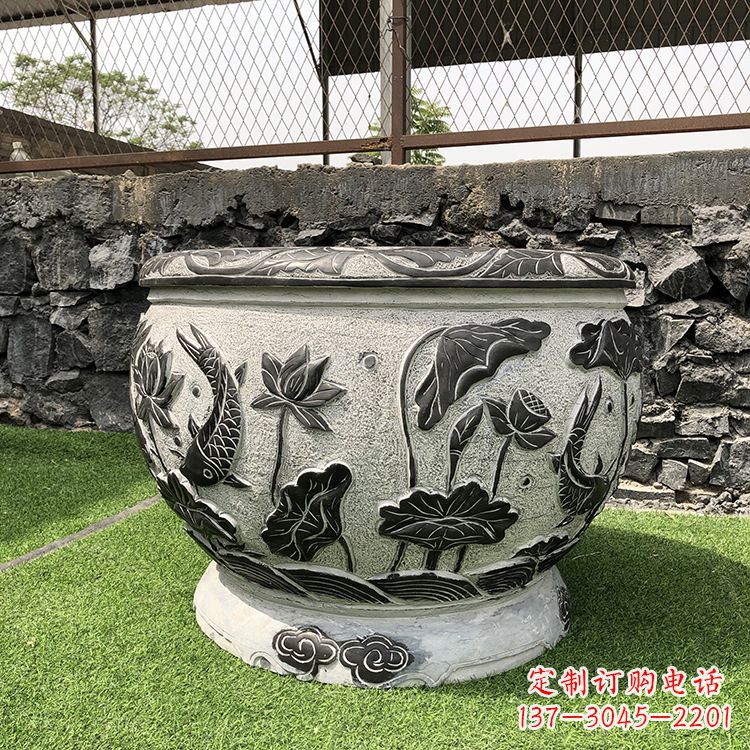 温州鱼纹水缸石雕