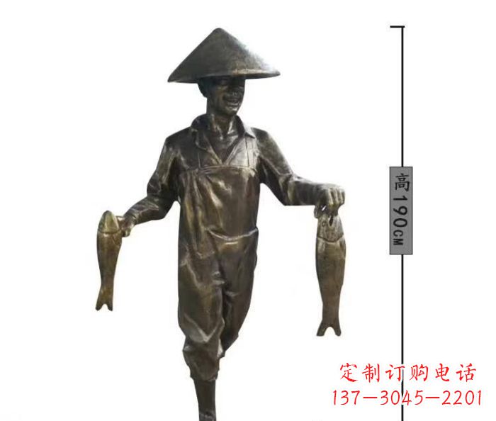 温州渔夫捕鱼民俗铜雕 (2)