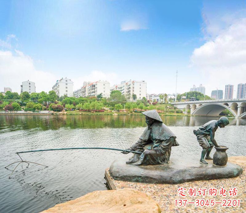 温州渔翁钓鱼公园景观铜雕