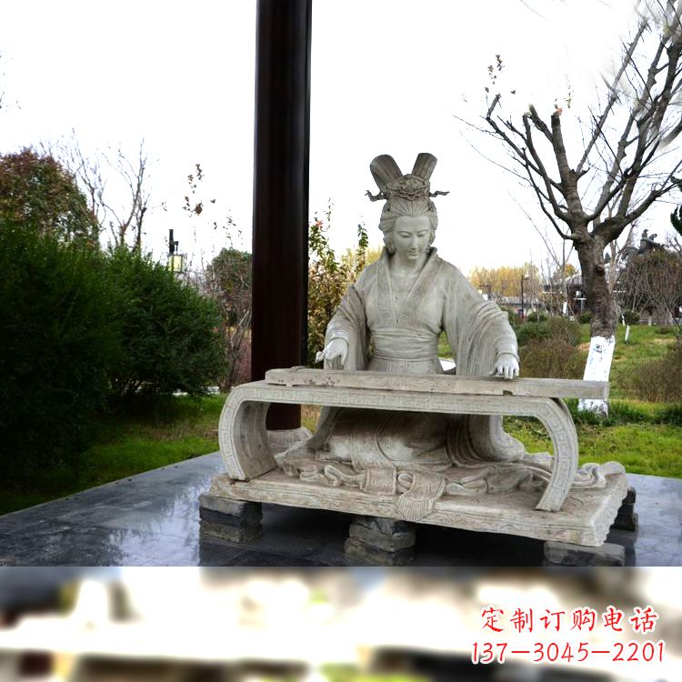 温州虞姬弹琴雕塑-公园古代人物著名美女情景雕塑
