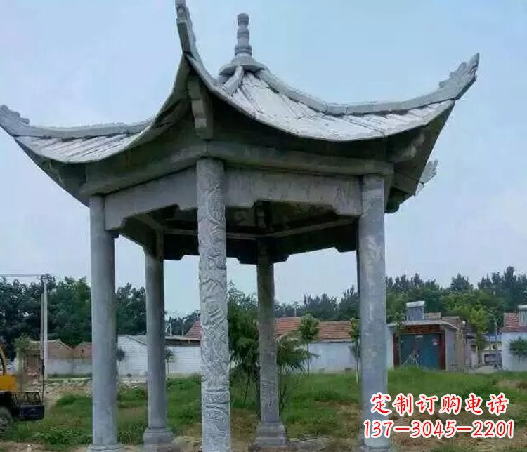 温州园林仿古六角凉亭景观石雕