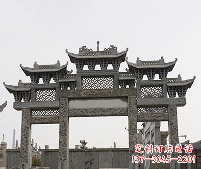 温州园林仿古三门牌坊石雕 (4)