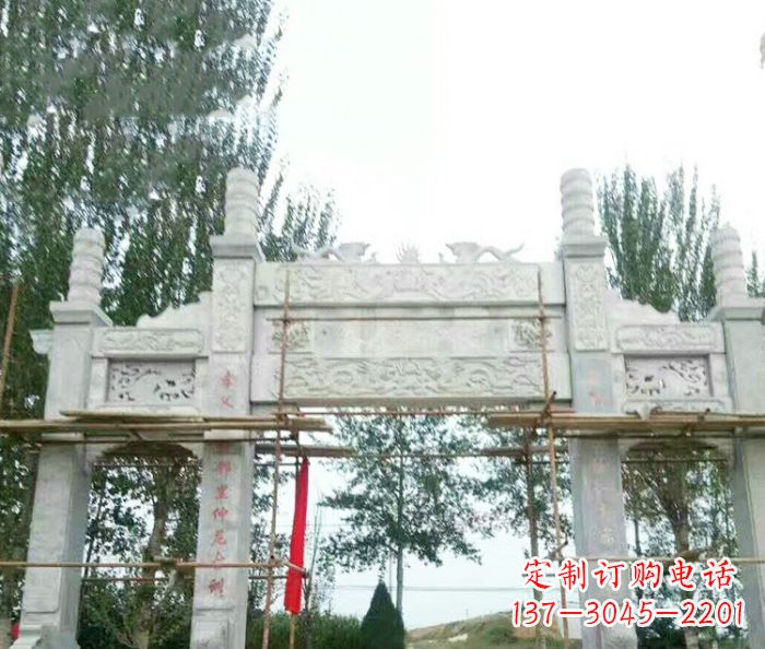 温州园林仿古三门牌坊石雕 (3)