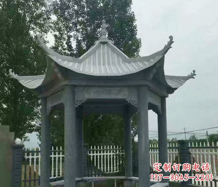 温州园林仿古石凉亭景观石雕 (2)