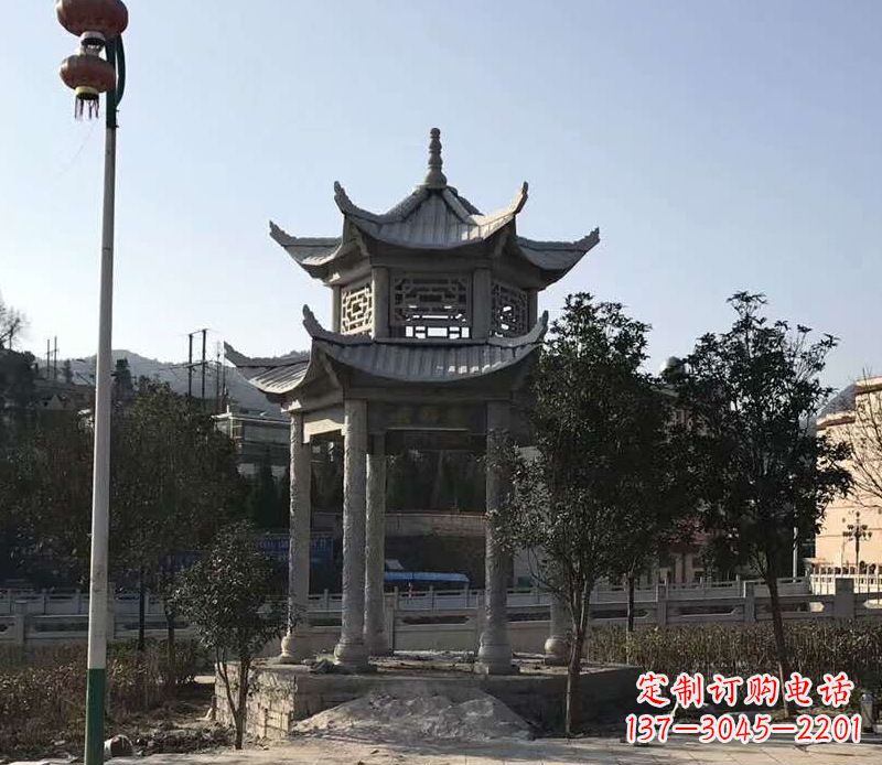 温州园林仿古双层石凉亭景观石雕 (4)