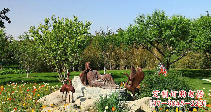 温州园林古代人物仙鹤景观铜雕