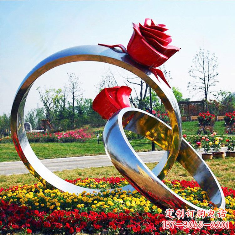 温州园林花丛不锈钢玫瑰花戒指雕塑