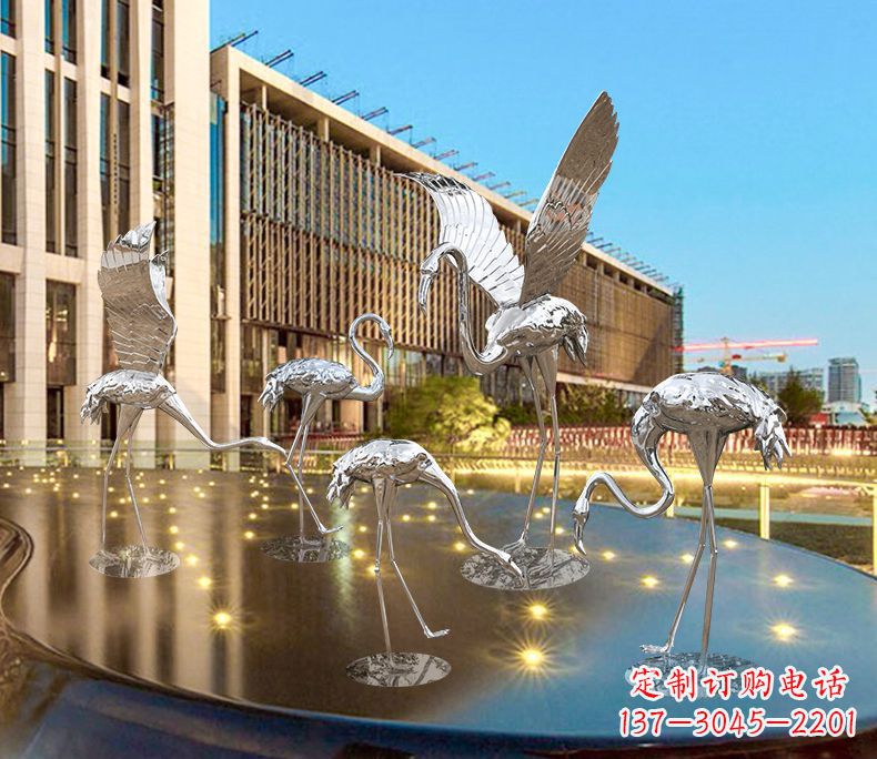 温州园林火烈鸟不锈钢雕塑