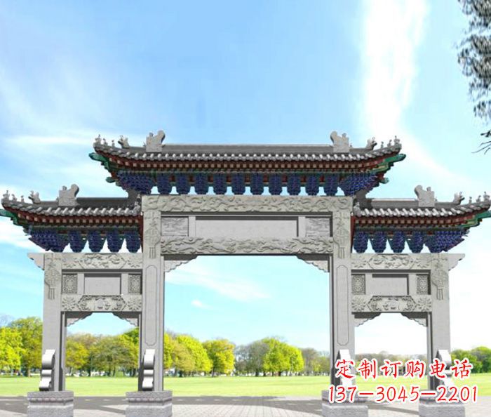 温州园林景观仿古三门石牌坊