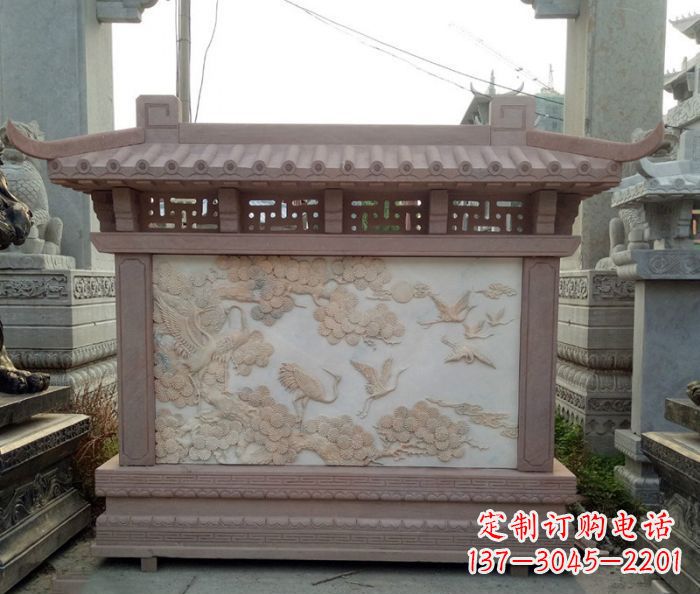 温州园林景观松鹤石浮雕影壁