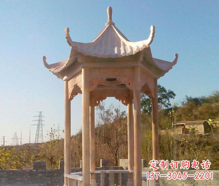 温州园林景观晚霞红单层石雕凉亭