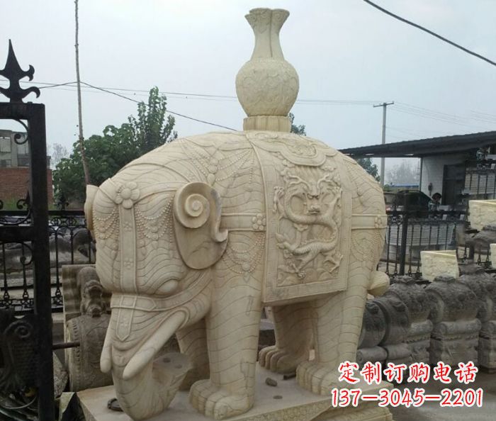 温州园林景观驮瓶大象石雕