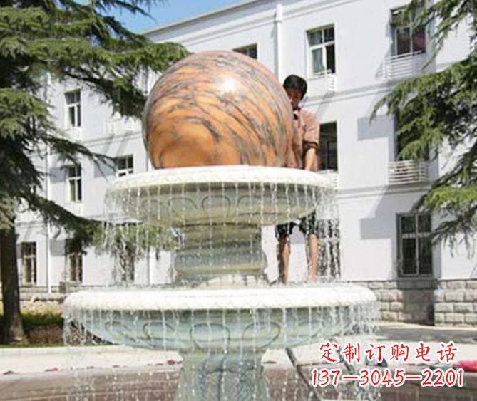 温州园林景观晚霞红风水球喷泉石雕 (2)