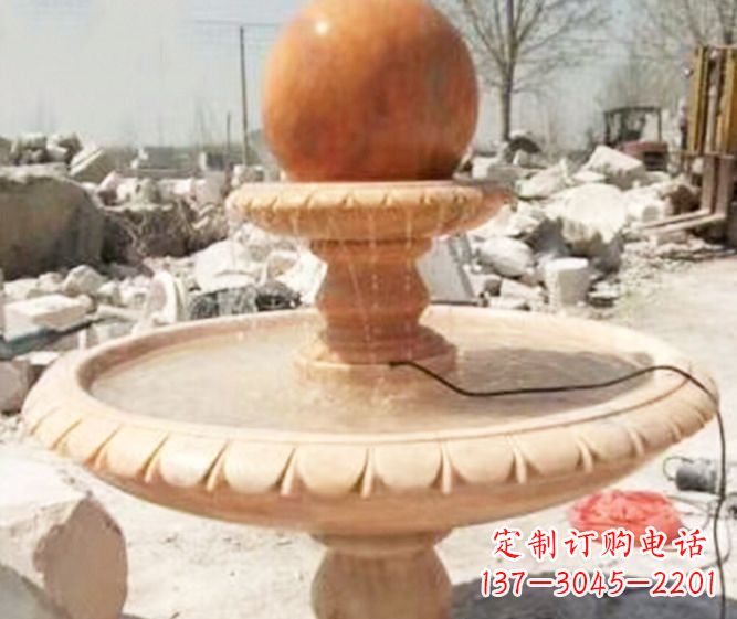 温州园林景观晚霞红风水球喷泉石雕 (3)