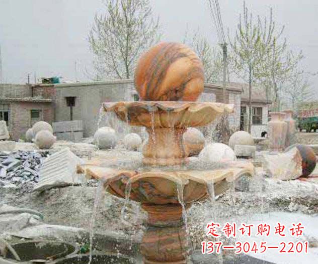 温州园林景观晚霞红风水球喷泉石雕