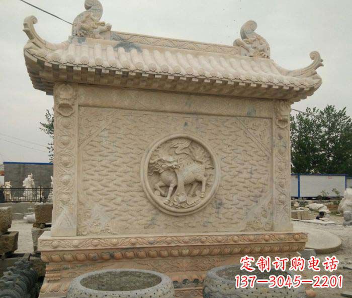 温州园林景观晚霞红石雕影壁