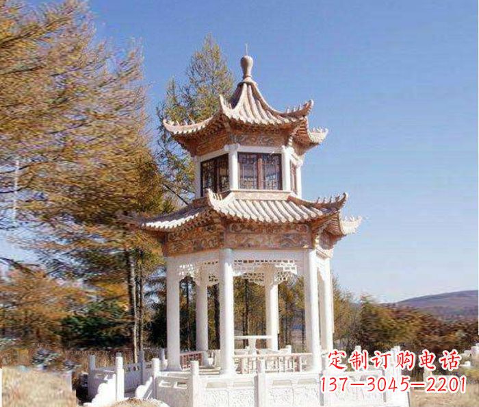 温州园林景观晚霞红双层石雕凉亭 (3)