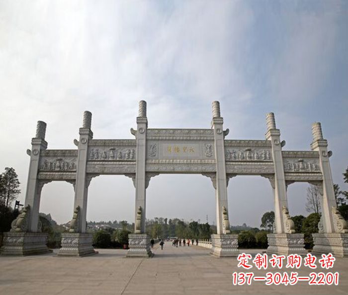 温州园林景观五门石雕牌坊