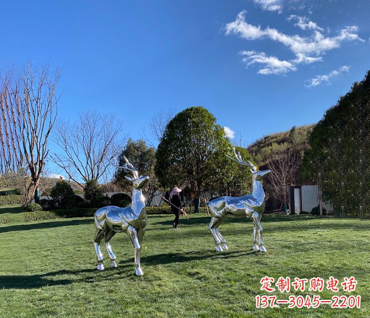 温州园林镜面不锈钢梅花鹿雕塑