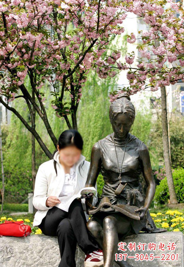 温州园林看书的女人人物景观铜雕