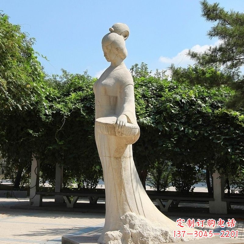 温州园林历史人物著名美女秦罗敷砂岩石雕塑像