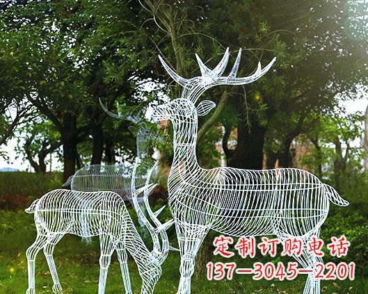 温州园林镂空梅花鹿不锈钢景观雕塑