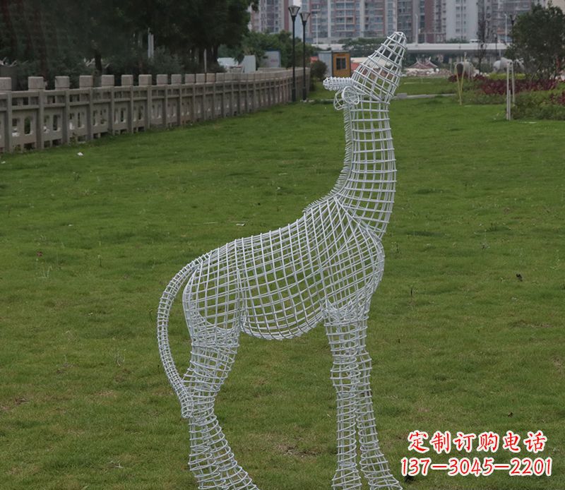 温州园林镂空仰头麋鹿不锈钢雕塑
