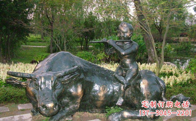 温州园林牧童牛景观铜雕