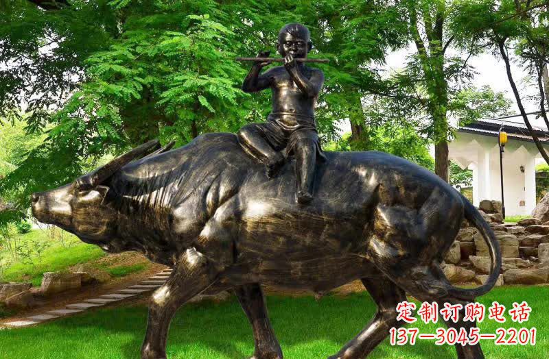 温州园林牧童骑牛铜雕