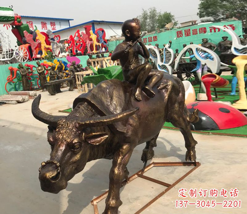 温州园林牧童骑牛铜雕塑