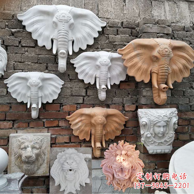 温州园林喷水壁挂大象头部雕塑