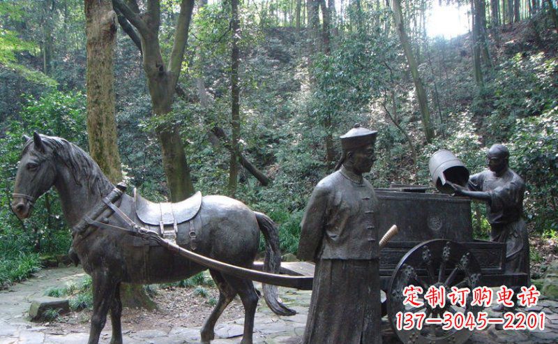 温州园林清朝士兵和马车小品铜雕