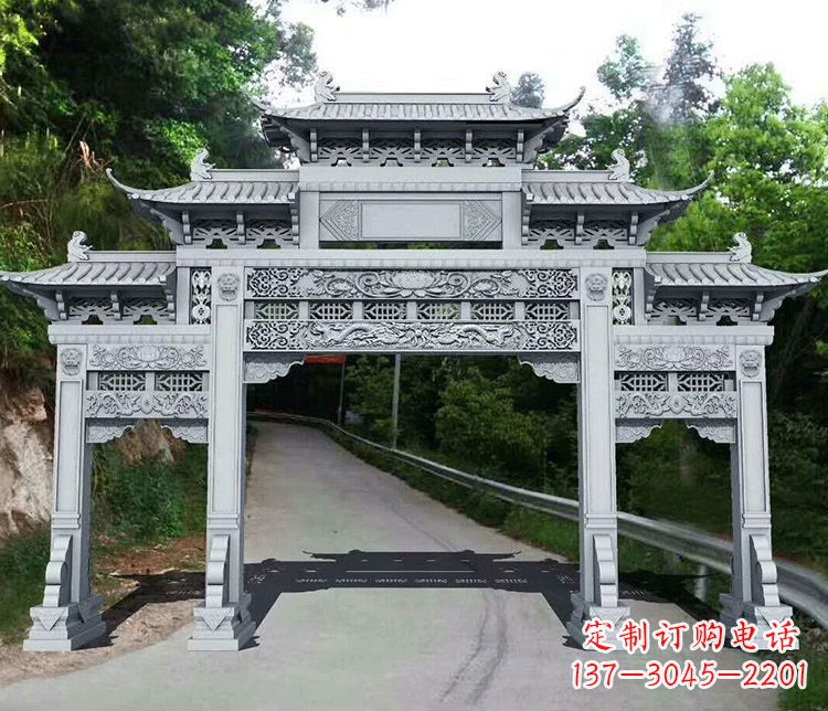 温州园林三门石牌坊景观石雕