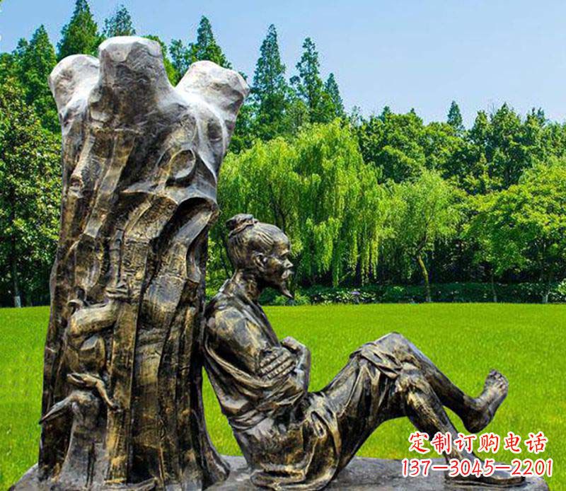 温州园林守株待兔典故人物铜雕
