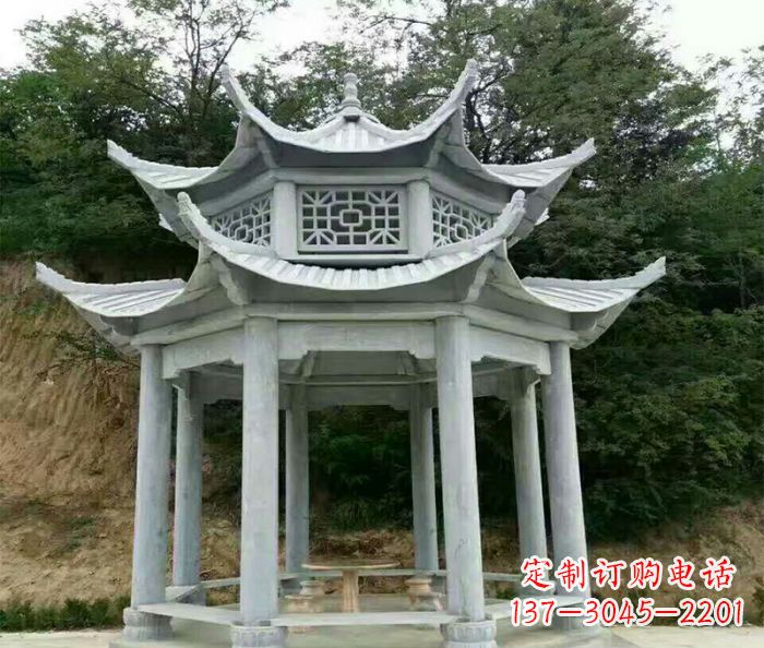 温州园林双层凉亭石雕 (2)