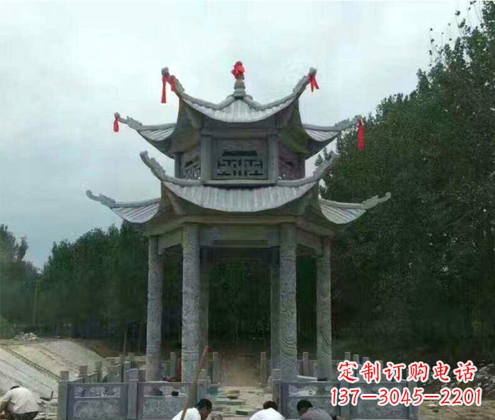 温州园林双层凉亭石雕 (3)