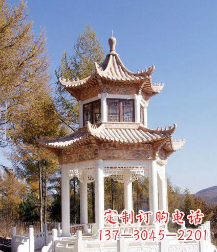 温州园林双层石凉亭景观石雕 (2)