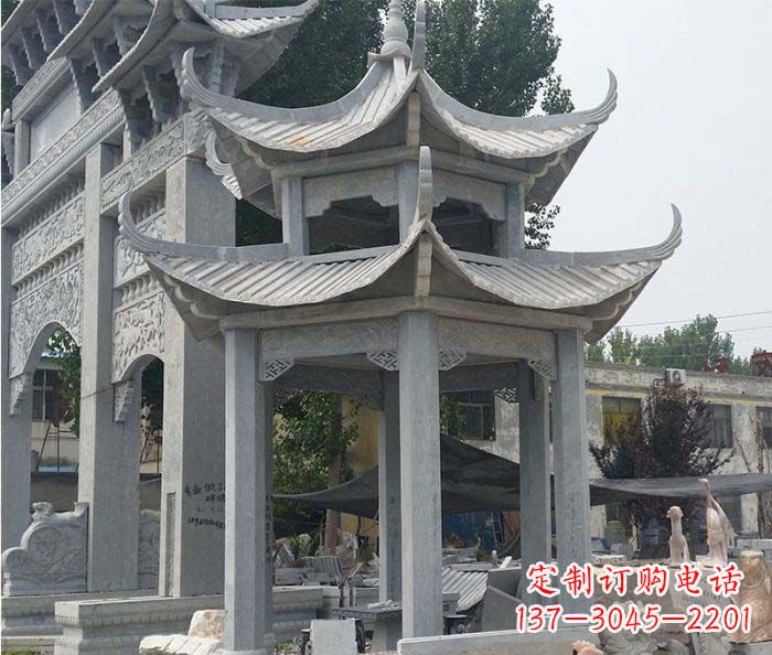 温州园林双层石雕凉亭
