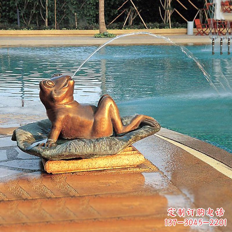 温州园林水景池塘游泳馆喷水青蛙铜雕塑