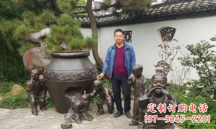 温州园林司马光砸缸铜雕 (2)