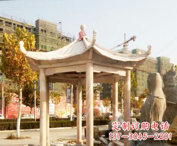温州园林晚霞红单层凉亭景观石雕