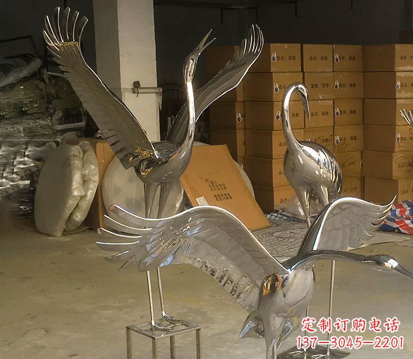 温州园林云中仙鹤不锈钢雕塑