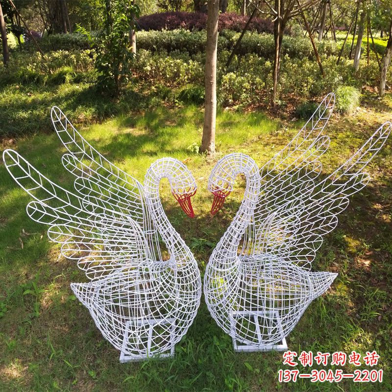 温州展翅天鹅公园绿地铁艺动物摆件