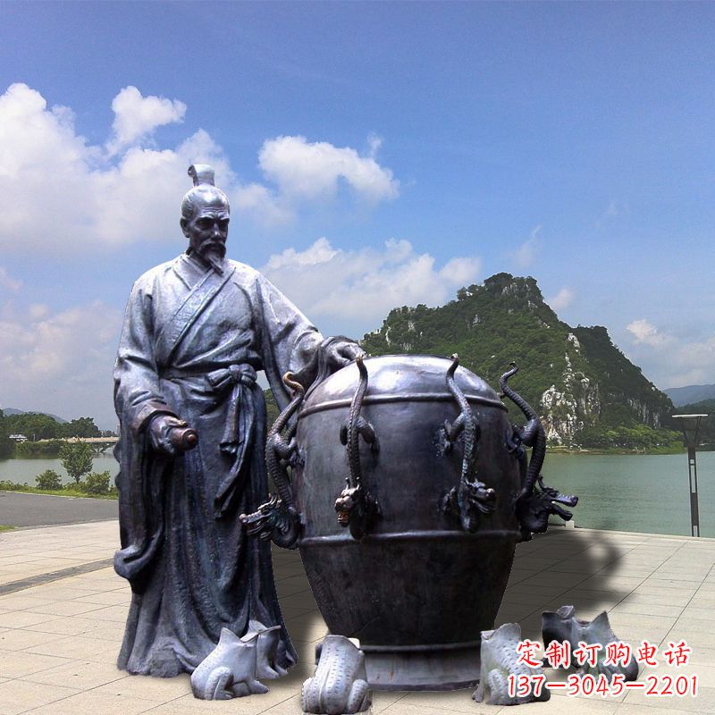 温州张衡地动仪地震仪雕塑-玻璃钢仿铜历史名人情景雕塑